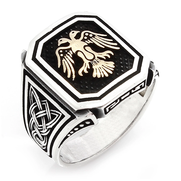 925 Sterling Silver Oxidized Double Headed Eagle Men Ring 13