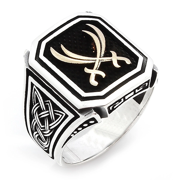 925 Sterling Silver Oxidized Double Sword Men Ring 13
