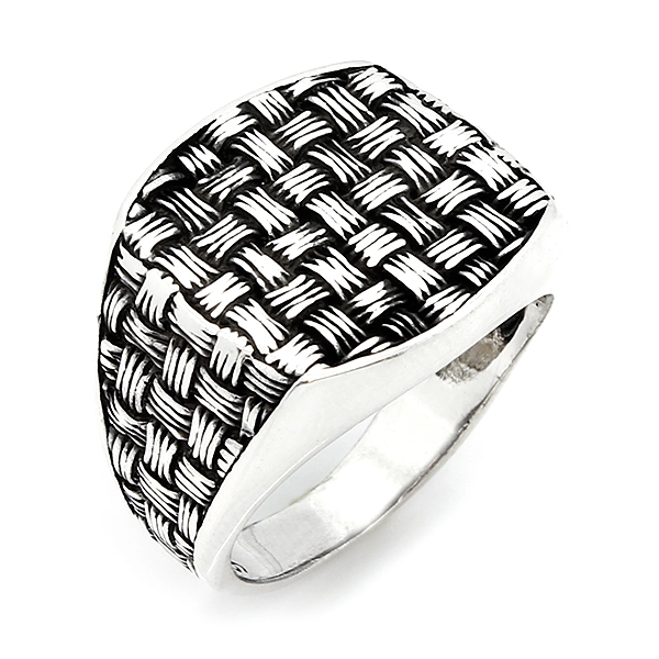 925 Sterling Silver Oxidized Textured Men Ring 8