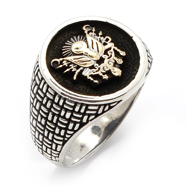 925 Sterling Silver Oxidized Ottoman Emblem Men Ring 7