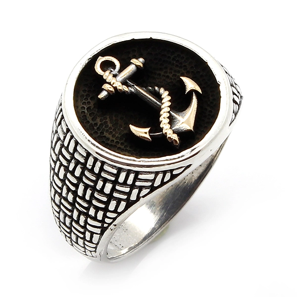 925 Sterling Silver Oxidized Anchor Men Ring 10