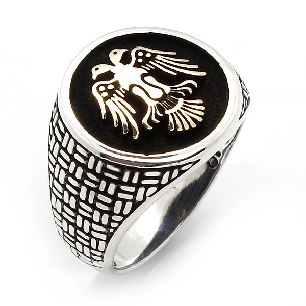 925 Sterling Silver Oxidized Double Headed Eagle Men Ring 14