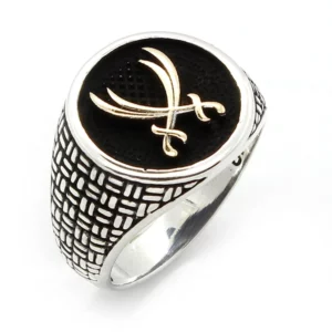 925 Sterling Silver Oxidized Double Sword Men Ring 14