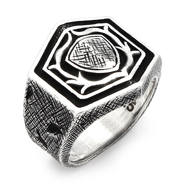 925 Sterling Silver Oxidized Armor Men Ring