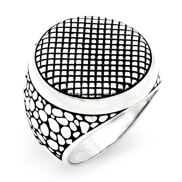 925 Sterling Silver Oxidized Striped Men Ring 17