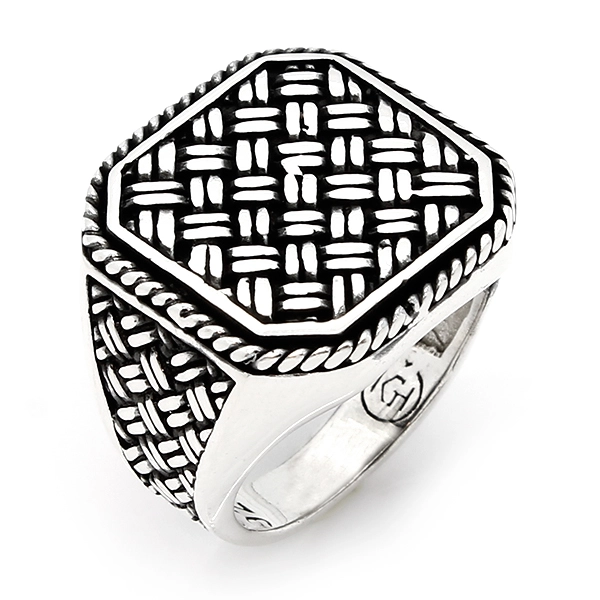 925 Sterling Silver Oxidized Striped Men Ring 19