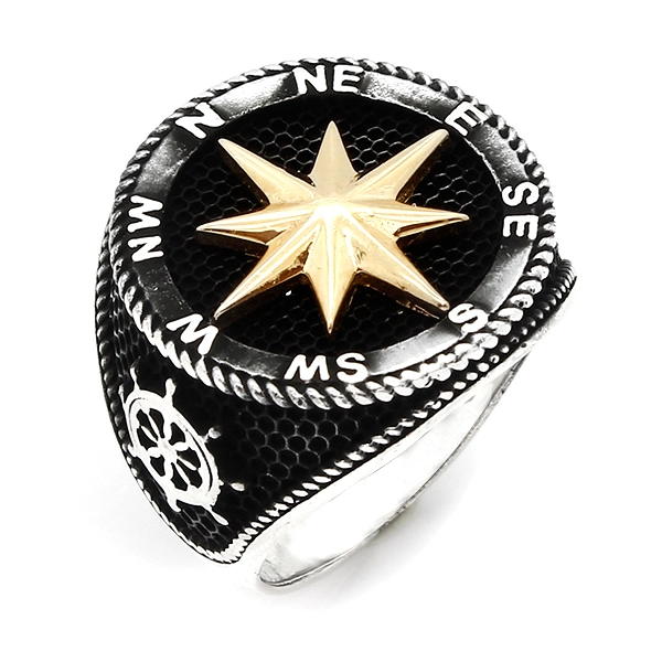 925 Sterling Silver Oxidized Compass Men Ring