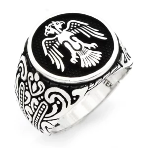 925 Sterling Silver Oxidized Double Headed Eagle Men Ring 15