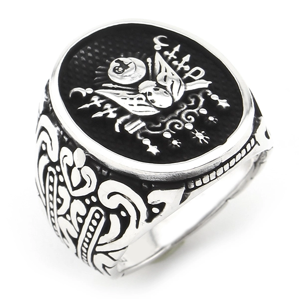 925 Sterling Silver Oxidized Ottoman Emblem Men Ring 8