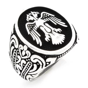 925 Sterling Silver Oxidized Double Headed Eagle Men Ring 16