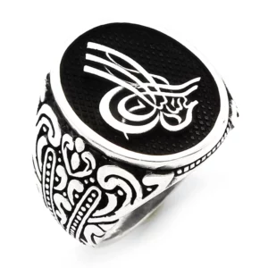 925 Sterling Silver Oxidized Tughra Men Ring
