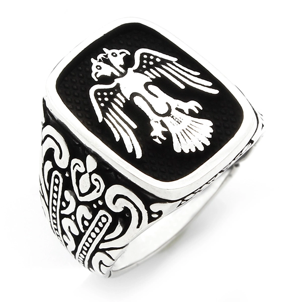 925 Sterling Silver Oxidized Double Headed Eagle Men Ring 17