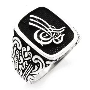 925 Sterling Silver Oxidized Tughra Men Ring 2