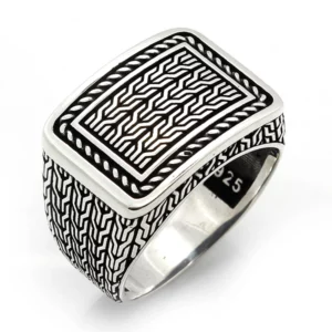 925 Sterling Silver Oxidized Textured Men Ring 9