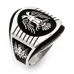 925 Sterling Silver Oxidized Double Headed Eagle Men Ring 18