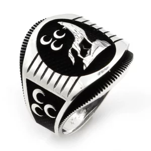 925 Sterling Silver Oxidized Wolf Men Ring 6
