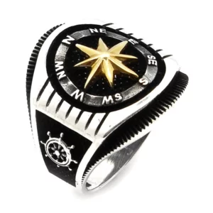 925 Sterling Silver Oxidized Compass Men Ring 2