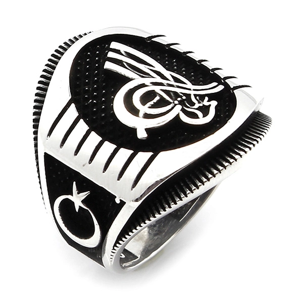 925 Sterling Silver Oxidized Tughra Men Ring 3