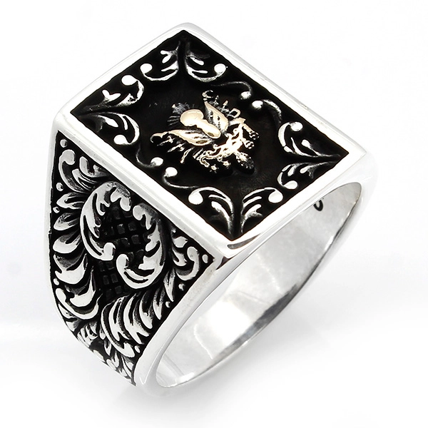925 Sterling Silver Oxidized Ottoman Emblem Men Ring 9