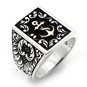 925 Sterling Silver Oxidized Anchor Men Ring 15