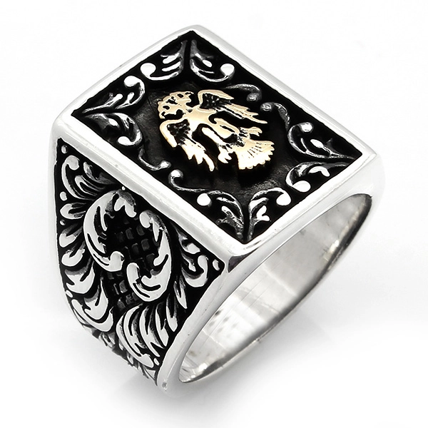 925 Sterling Silver Oxidized Double Headed Eagle Men Ring 19