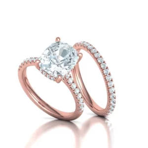 Classic Bridal Set with a 4ct Cushion Stone Under Halo Design