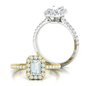 Classic Engagement Halo Ring Emerald Cut Stone