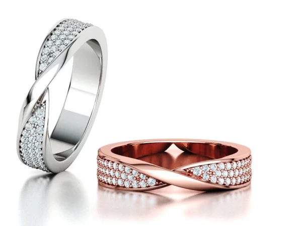 Diamond Mobius Band Wedding Ring 3 Row of Diamonds