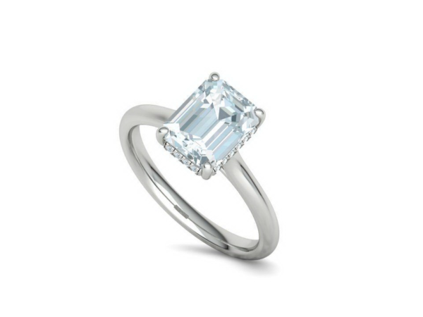 Emerald Diamond Engagement Ring Hidden Halo Ring