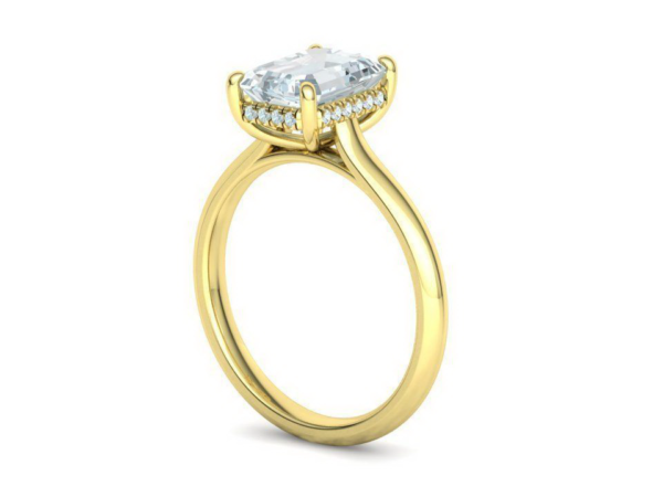 Emerald Diamond Engagement Ring Hidden Halo Ring