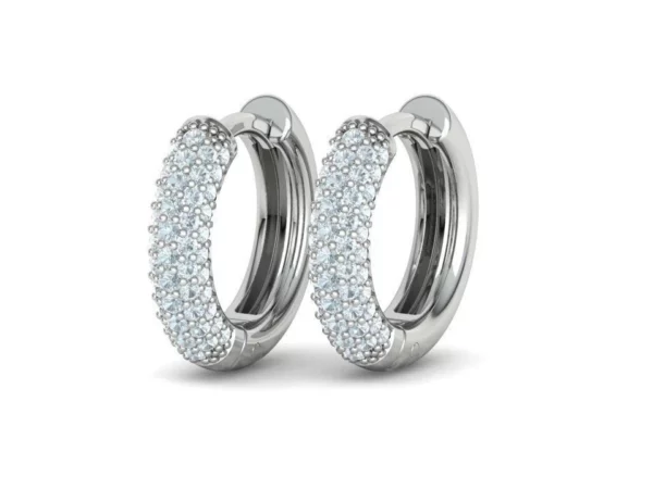 Close-up of Diamond Hoop Earrings Round, showcasing their intricate diamond arrangement and the seamless hoop design, reflecting light brilliantly.