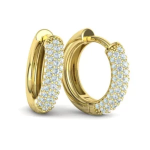 Pair of Diamond Hoop Earrings Round displayed on a white stand, emphasizing their symmetrical design and the dazzling array of meticulously set diamonds.