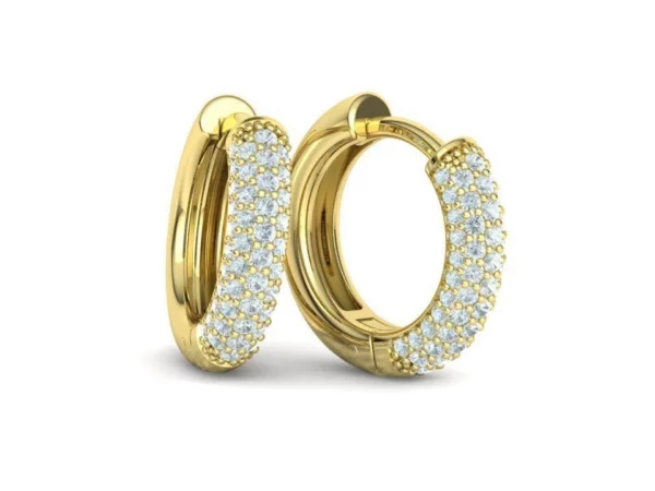Pair of Diamond Hoop Earrings Round displayed on a white stand, emphasizing their symmetrical design and the dazzling array of meticulously set diamonds.