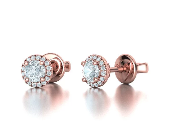 Sophisticated round halo diamond stud earrings, exuding timeless charm and crafted with meticulous attention to detail, ideal for special occasions.