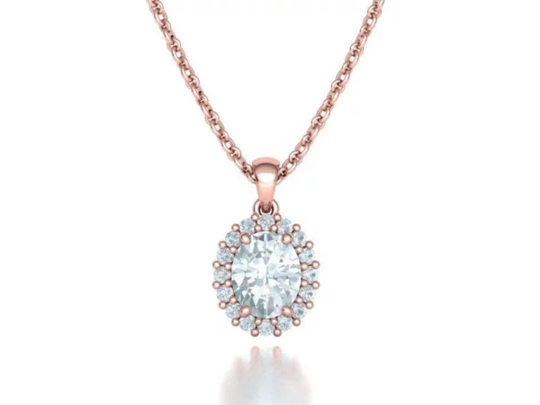 Elegant Diana Pendant Necklace featuring an oval stone centerpiece with a shimmering surface, set in a sleek, polished metal frame, displayed against a neutral background."