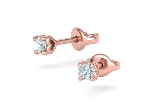 A pair of delicate rose gold heart earrings, each featuring a small, dazzling stone at the center, displayed on a dark, contrasting background to accentuate their romantic and sophisticated design.