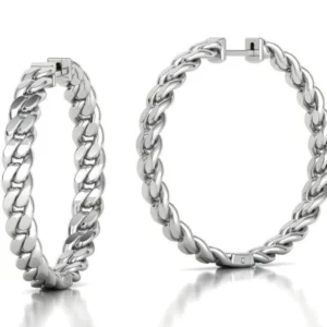 Elegant Hoop Cuban Earrings featuring a unique blend of classic hoop design and distinctive Cuban link pattern, crafted in shining gold, perfect for adding a sophisticated touch to any outfit.