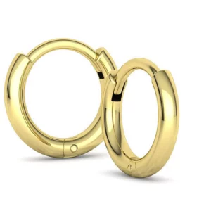 A close-up image of elegant, round hoop earrings for women, showcasing their sleek and shiny finish against a white background, embodying sophistication and timeless style.