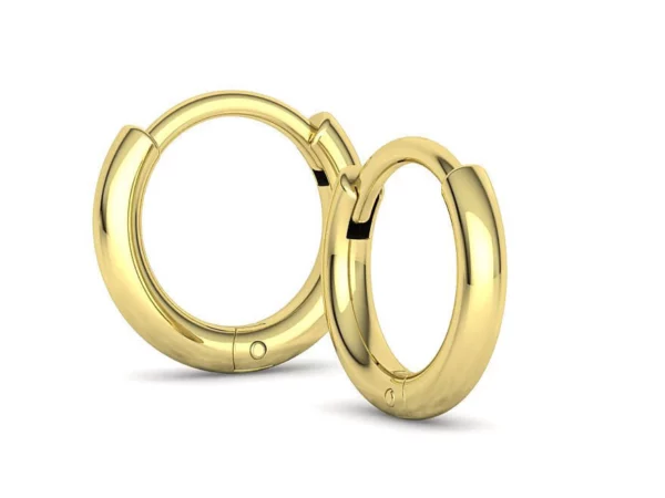 A close-up image of elegant, round hoop earrings for women, showcasing their sleek and shiny finish against a white background, embodying sophistication and timeless style.