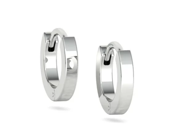 A pair of delicate Huggie Hoop Earrings displayed on a white surface, emphasizing their small size and distinctive flat profile, perfect for versatile styling.