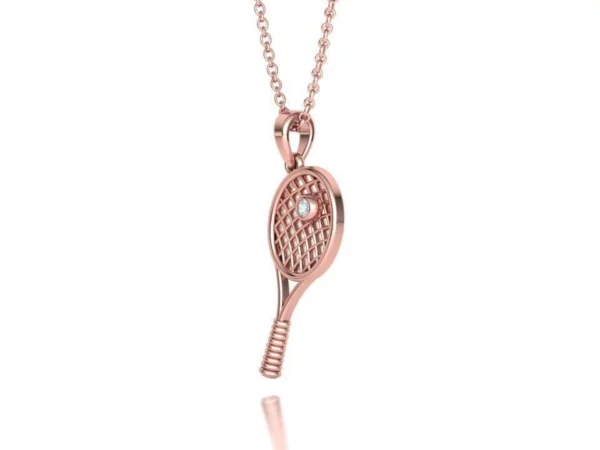Chic and sporty Petite Tennis Racket Pendant Necklace displayed against a neutral background, perfect for tennis lovers and fashion aficionados.