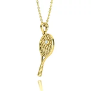 Elegant Petite Tennis Racket Pendant Necklace on a simple chain, showcasing detailed craftsmanship suitable for sports enthusiasts.