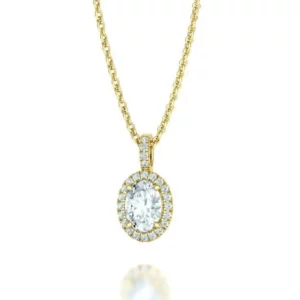 Luxurious Small Diamond Oval Pendant With Stone, highlighting its delicate balance of simplicity and opulence, perfect for enhancing any outfit.