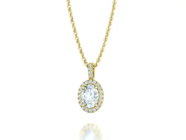 Luxurious Small Diamond Oval Pendant With Stone, highlighting its delicate balance of simplicity and opulence, perfect for enhancing any outfit.