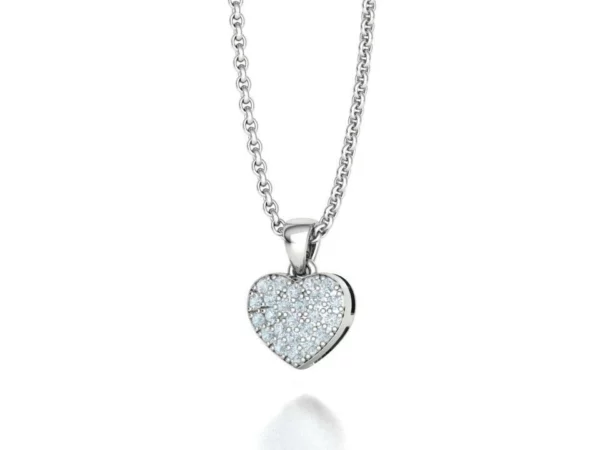 Chic Small Heart Pendant Diamond Necklace displayed against a soft background, highlighting its exquisite diamonds and timeless design.