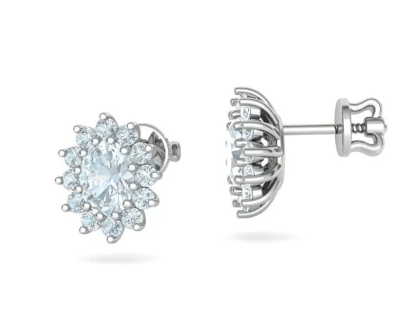 Close-up of elegant Stud Earrings Diana Style, featuring a simple yet sophisticated design with sparkling stones set in a polished silver finish, against a soft, velvet-lined jewelry box background.