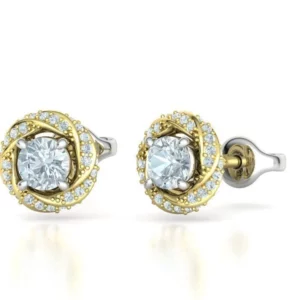 A pair of custom-made stud earrings, each adorned with a sparkling half-carat stone, displayed gracefully with choices of metal settings, capturing the essence of sophisticated, personalized jewelry design.