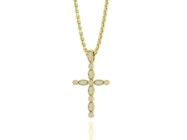 Elegant vintage cross pendant with sparkling diamonds set in a classic design, exuding timeless sophistication and spiritual significance.
