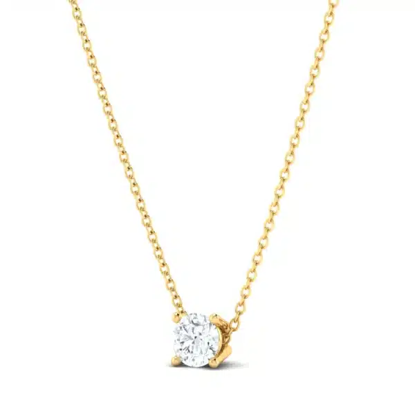Classic Solitaire Pendant on a delicate gold chain, featuring a single, brilliant-cut diamond in a prong setting, exemplifying understated elegance."