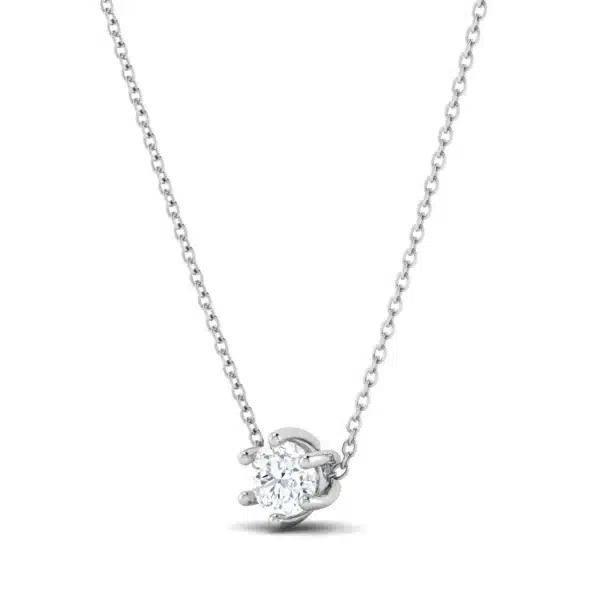 Round Cut Solitaire Pendant in a delicate gold or silver setting, showcasing a brilliantly sparkling, precision-cut solitaire gemstone.